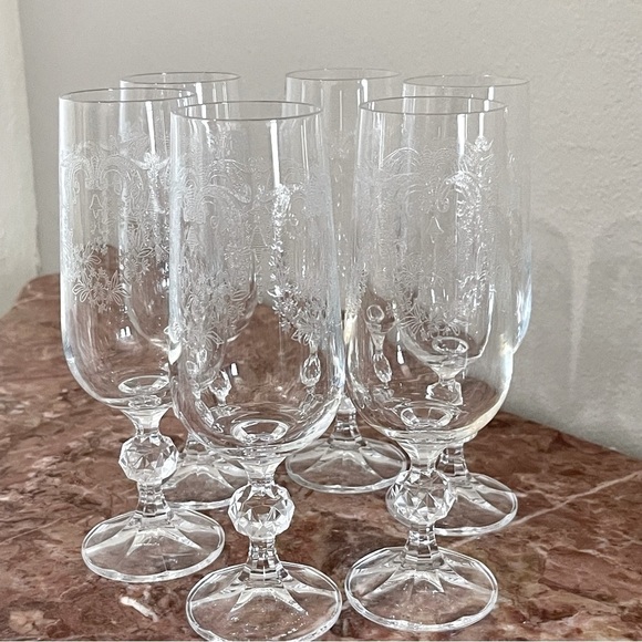 Vintage Cascade Crystal Etched Champagne Flute Wine Glasses Set of 6 – 7” Tall - Picture 7 of 11